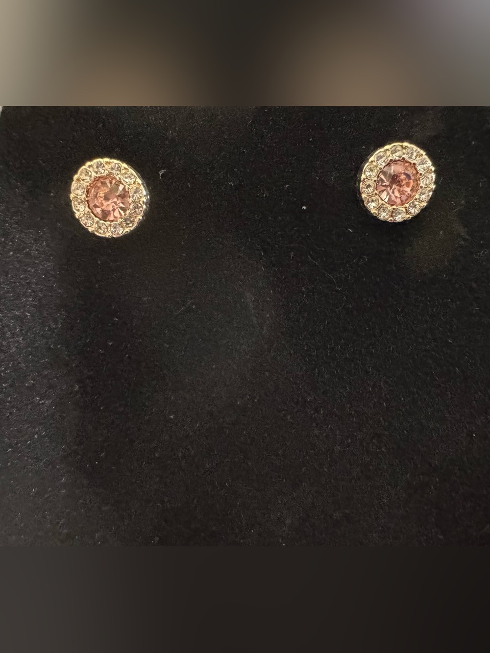 Fashion Jewelry Gold-Tone Pink Crystal Halo Stud Earrings